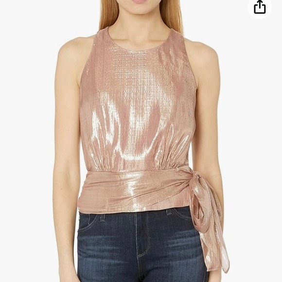 MILLY Women's Metallic Lurex Silk blend Chiffon Lauren Top pink waist tie SZ 0 - Picture 1 of 12